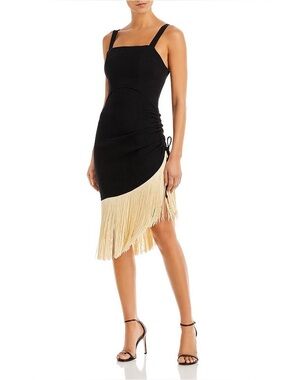 Black Fringe-Trim Midi Dress